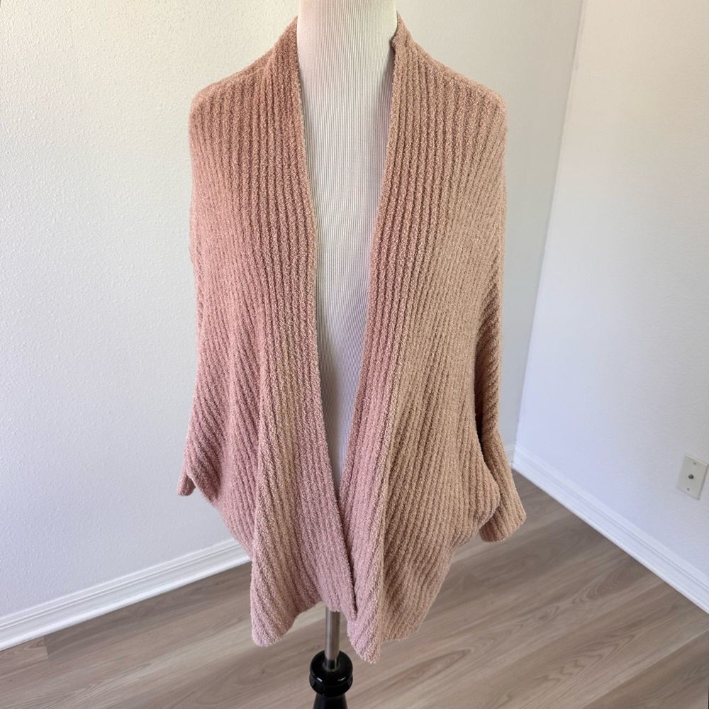 Barefoot Dreams Women's CozyChic Lite Ribbed Fadded Rose Shrug Cardigan 1X